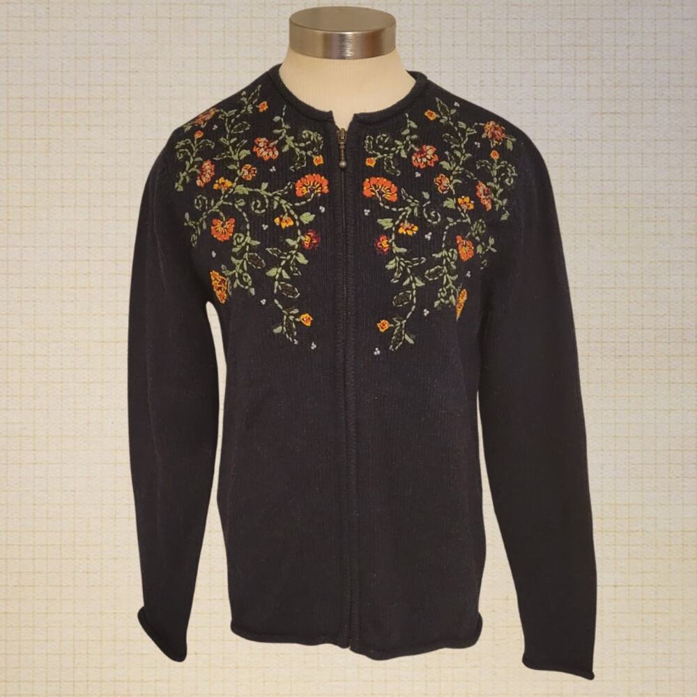 Croft and Barrow Small Blue Embroidered Floral Silk Blend Sweater